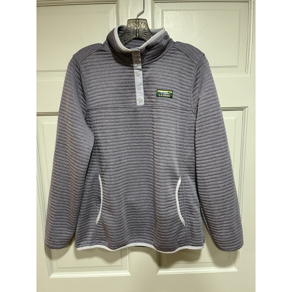 L.L.Bean Womens Knit Sweater M Airlight Knit Pullover Purple Outdoor Snap Comfy
